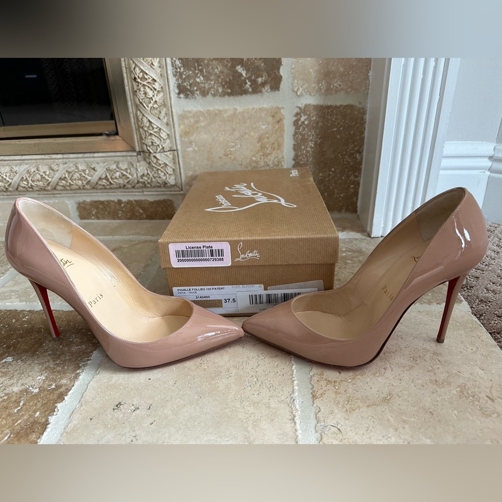 Louboutin Pigalle Follies 100mm High Stiletto Heel Pumps Nude  Beige 37.5 7.5
